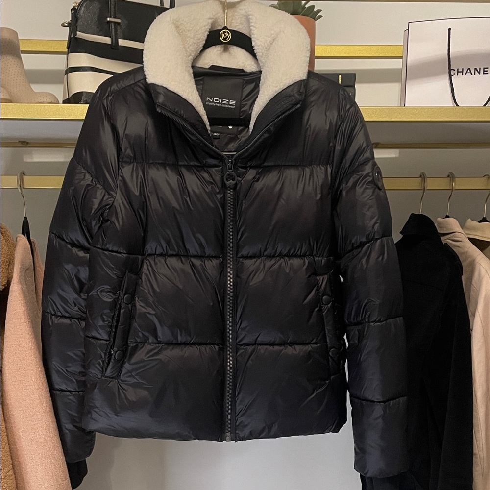 Noize Women's Black Puffer Coat with Cream Lining